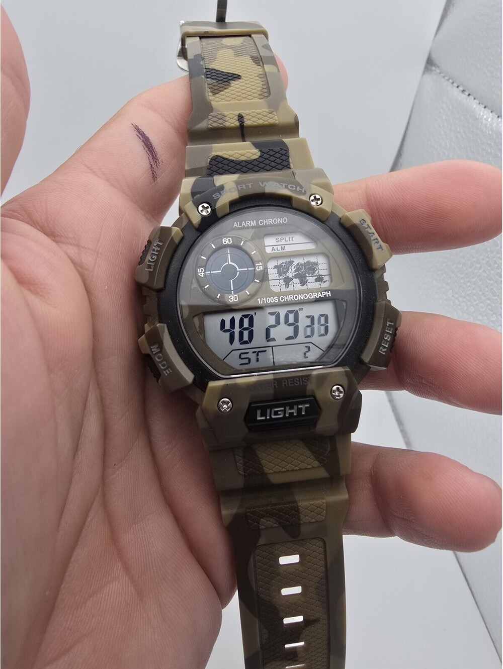 Military Digital Chronograph Sport Watch Camouflage Resin Strap 50M Alarm Light